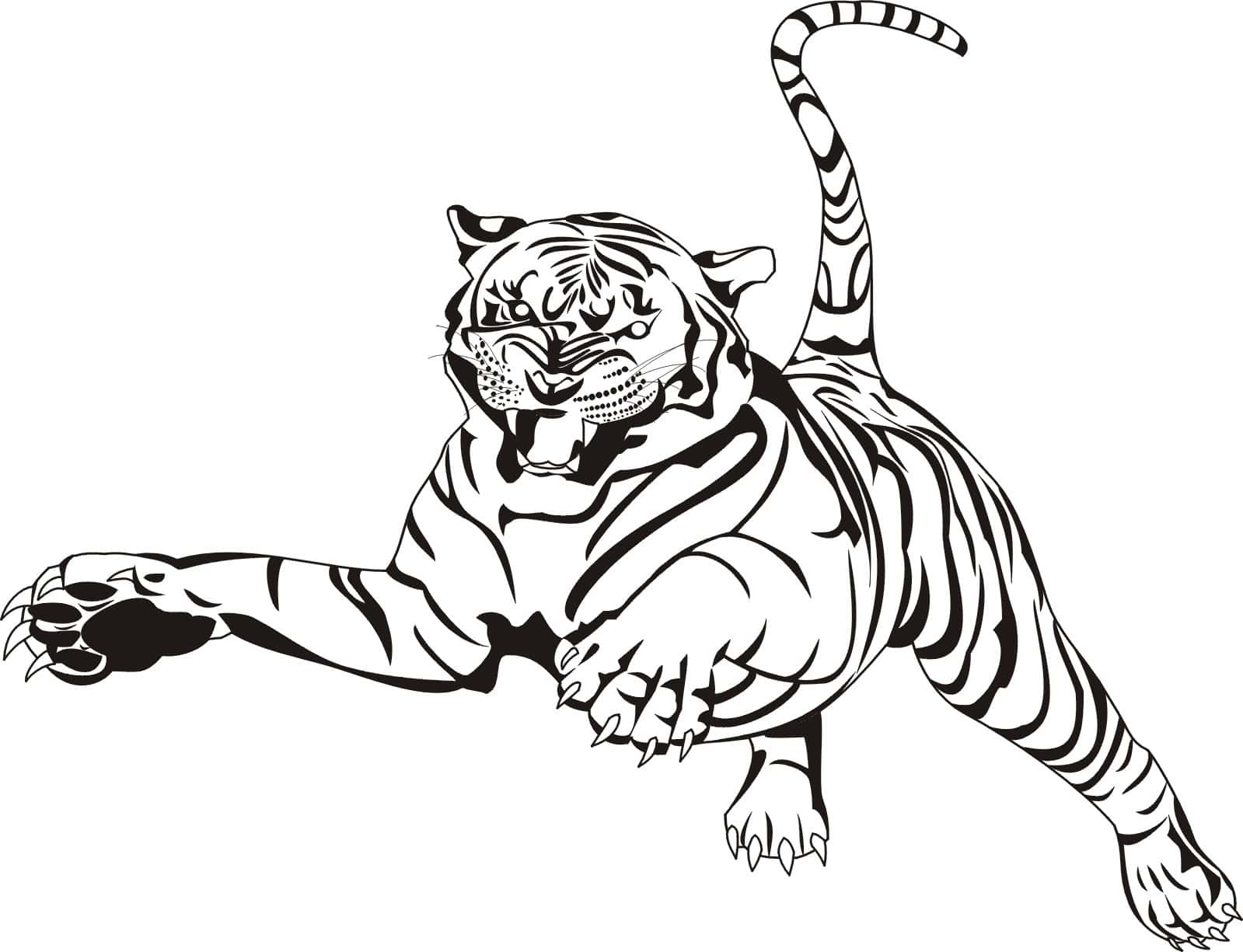 Adult Coloring Page Tiger Leaping