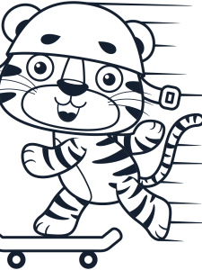 Baby Tiger Playing Skateboard Coloring Page