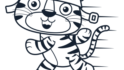 Baby Tiger Playing Skateboard Coloring Page