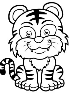 Cute Cartoon Tiger Coloring Page