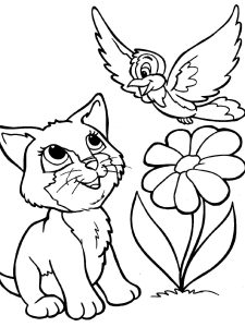 Cat And Bird Coloring Page