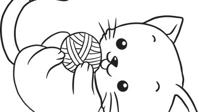 Kitten Playing Coloring Page