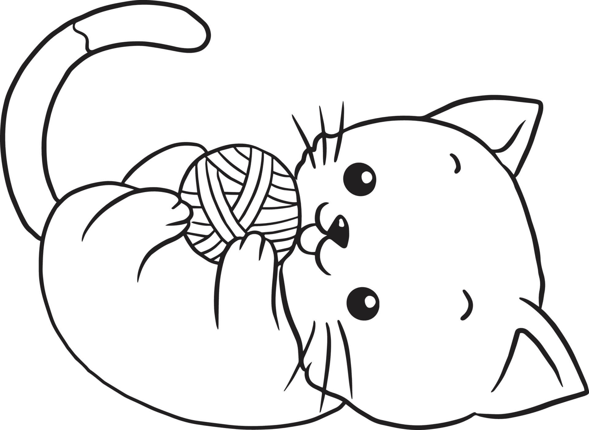 kitten playing coloring page