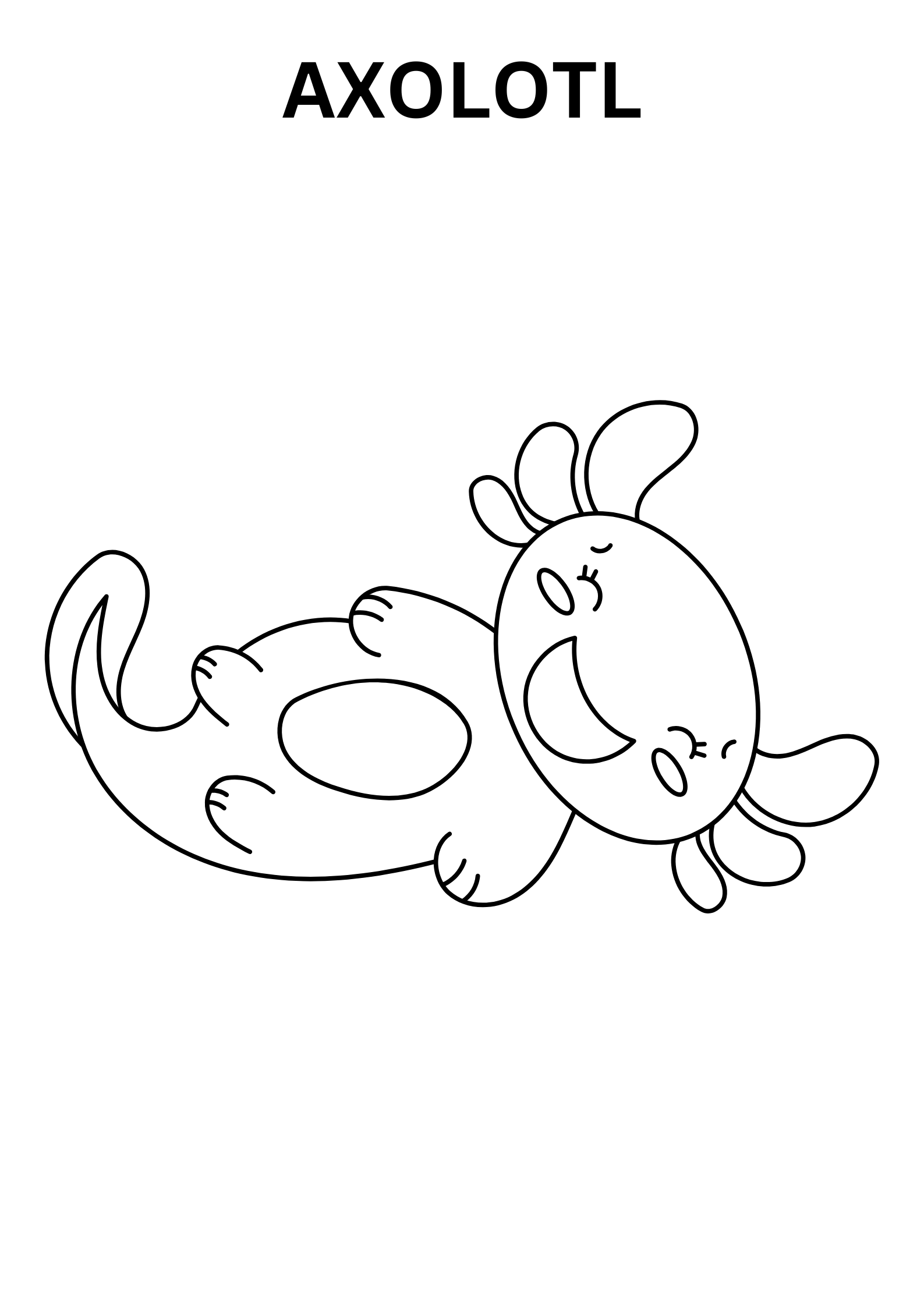 Simple Axolotl Coloring Pages For Kindergarten