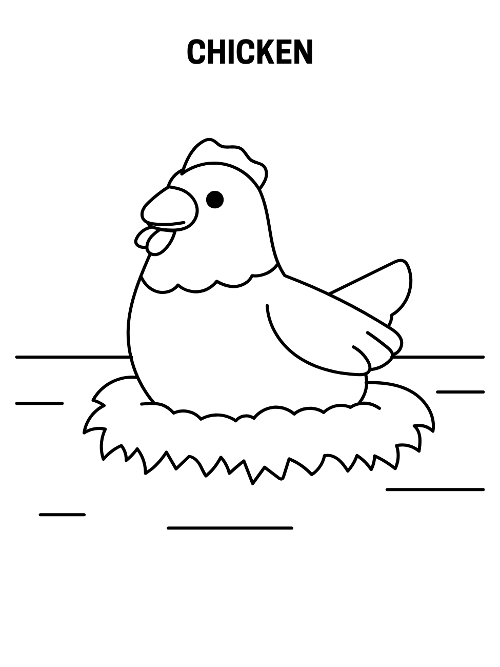 Simple chicken coloring pages for preschoolers